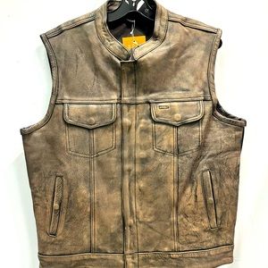 Distressed brown Leather Club Vest